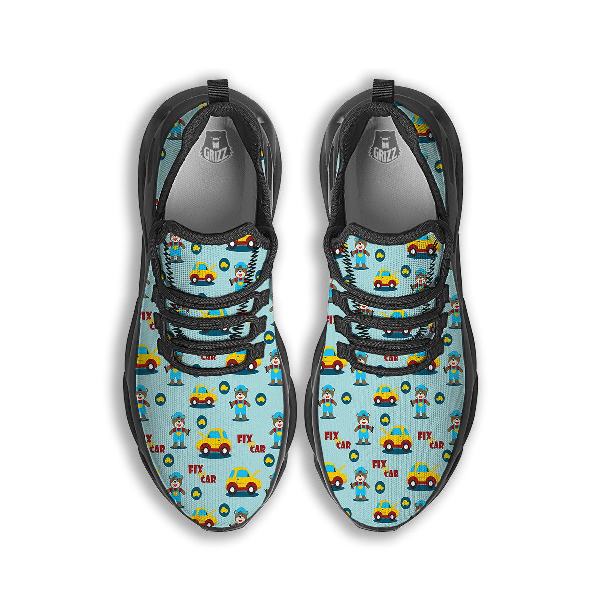 Mechanic Cartoon Print Pattern Black Running Shoes-grizzshop