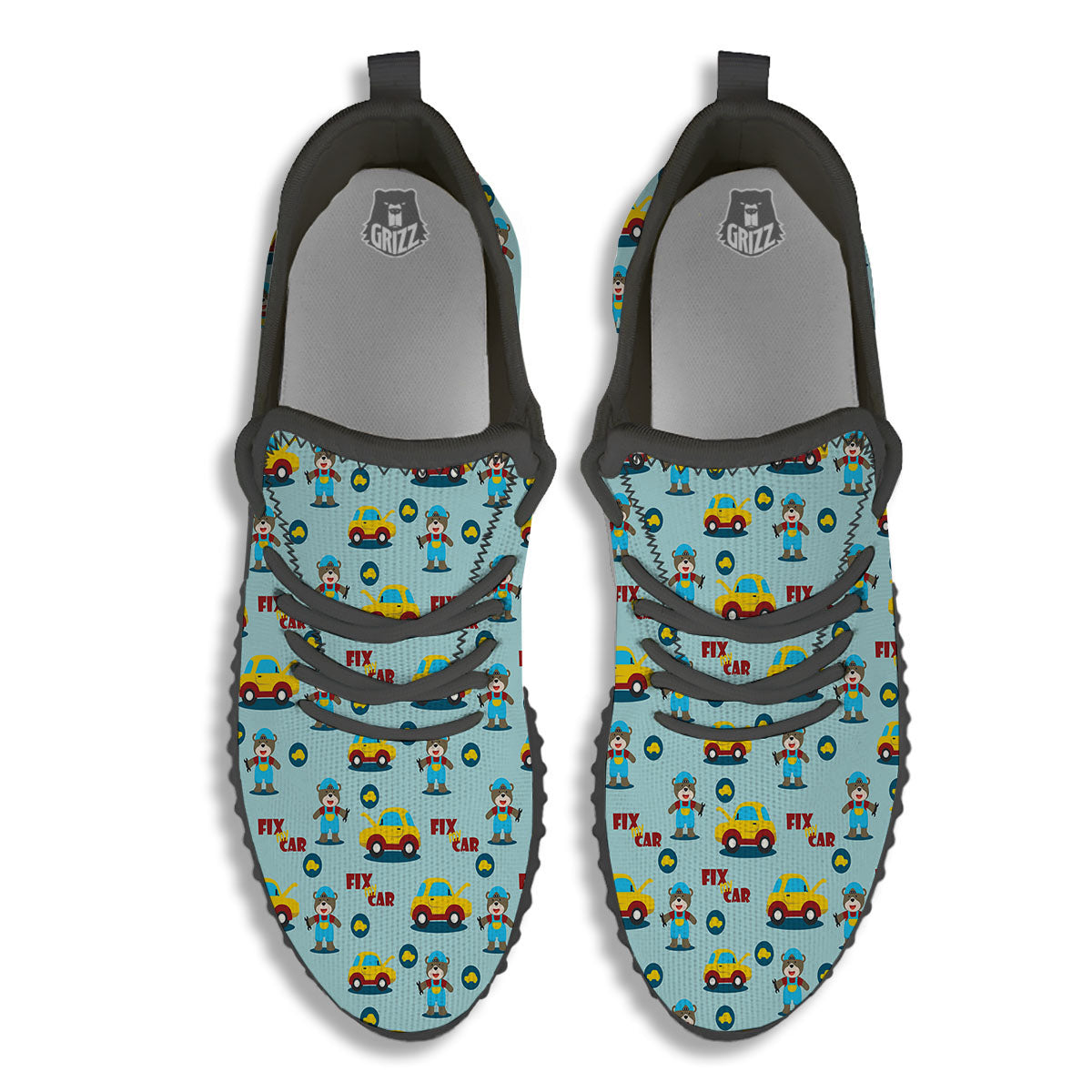 Mechanic Cartoon Print Pattern Black Walking Shoes-grizzshop