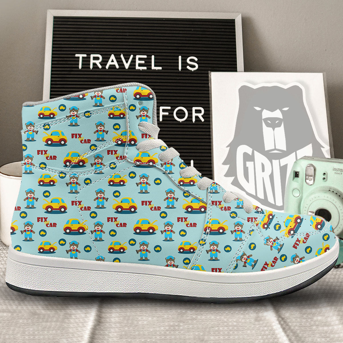 Mechanic Cartoon Print Pattern High Top Sneakers-grizzshop