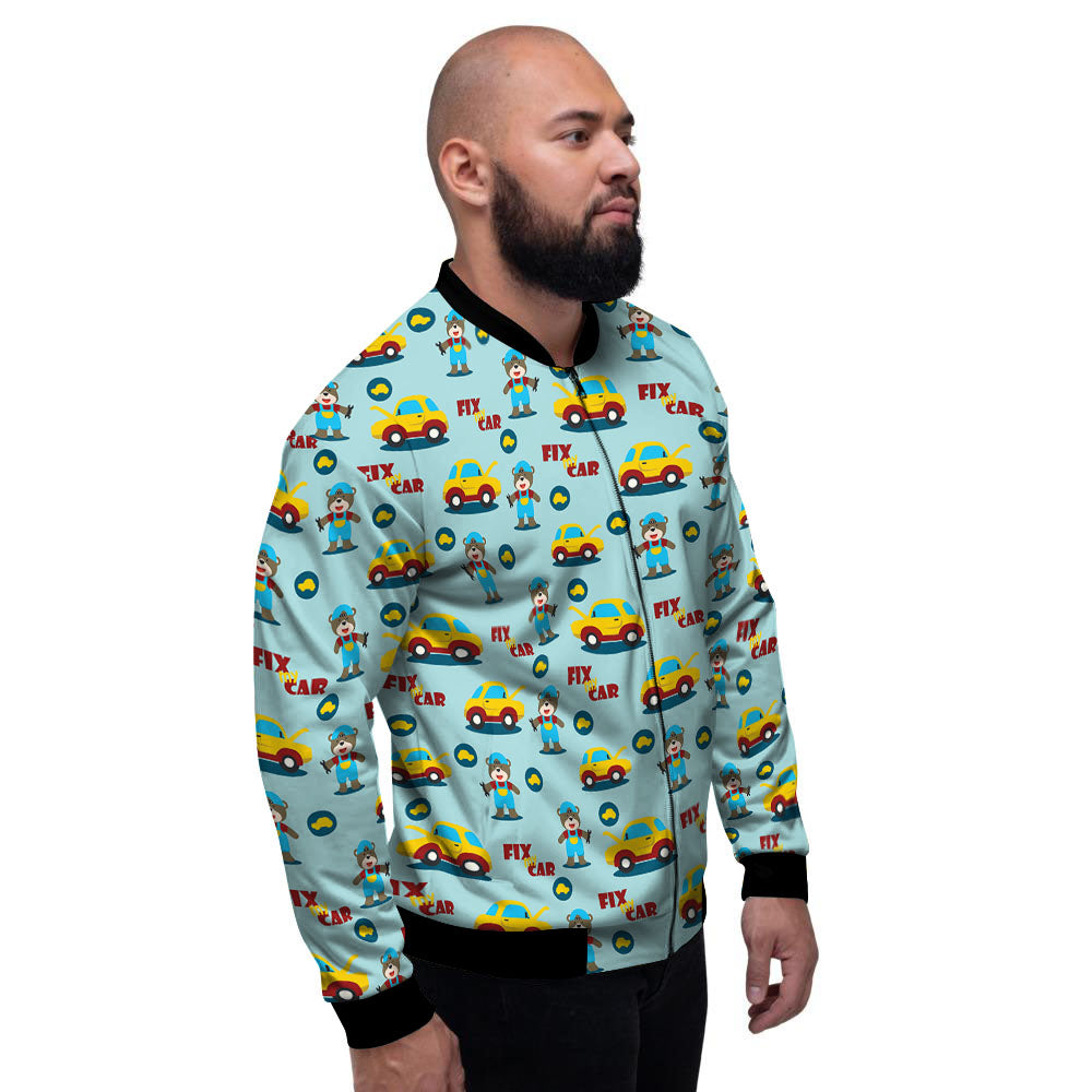 Mechanic Cartoon Print Pattern Men's Bomber Jacket-grizzshop