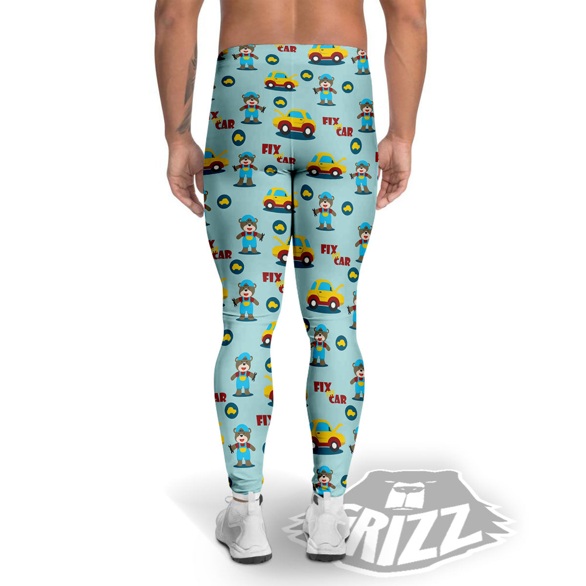 Mechanic Cartoon Print Pattern Men's Leggings-grizzshop
