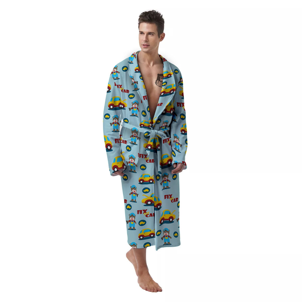 Mechanic Cartoon Print Pattern Men's Robe-grizzshop