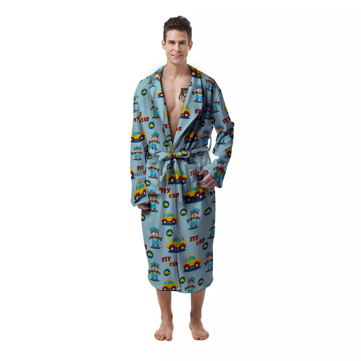 Mechanic Cartoon Print Pattern Men's Robe-grizzshop