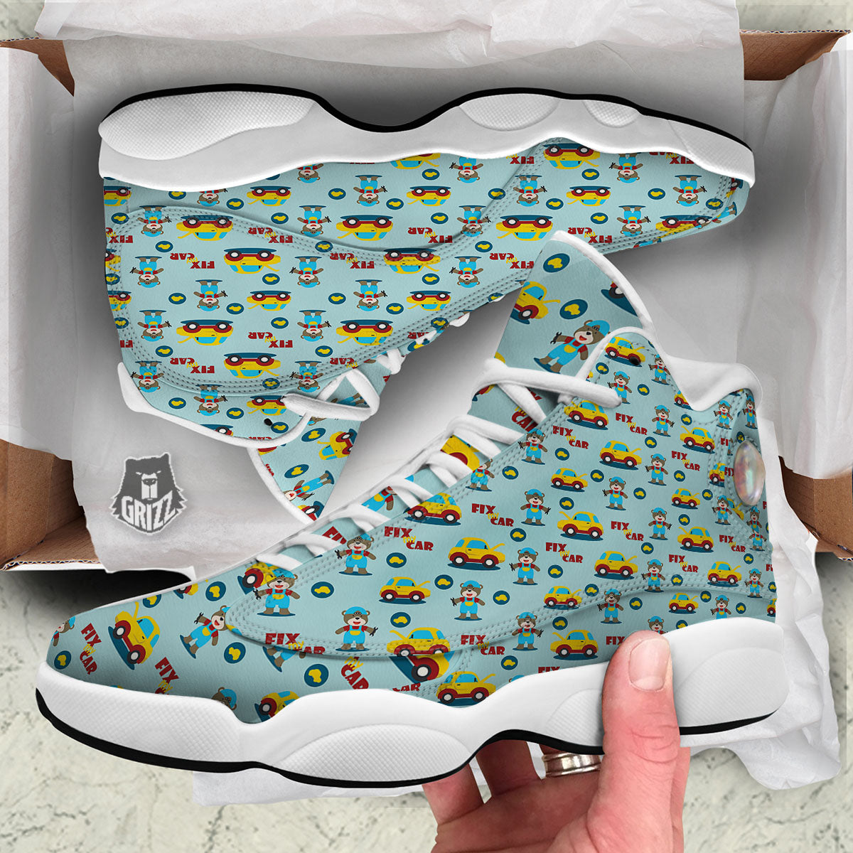 Mechanic Cartoon Print Pattern White Basketball Shoes-grizzshop