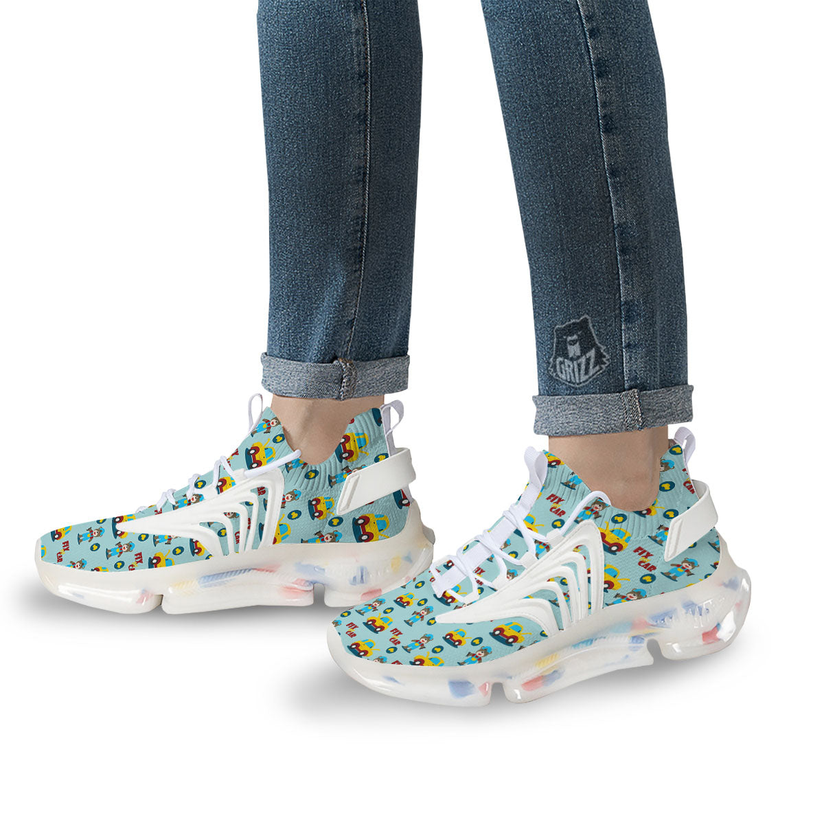 Mechanic Cartoon Print Pattern White Gym Shoes-grizzshop