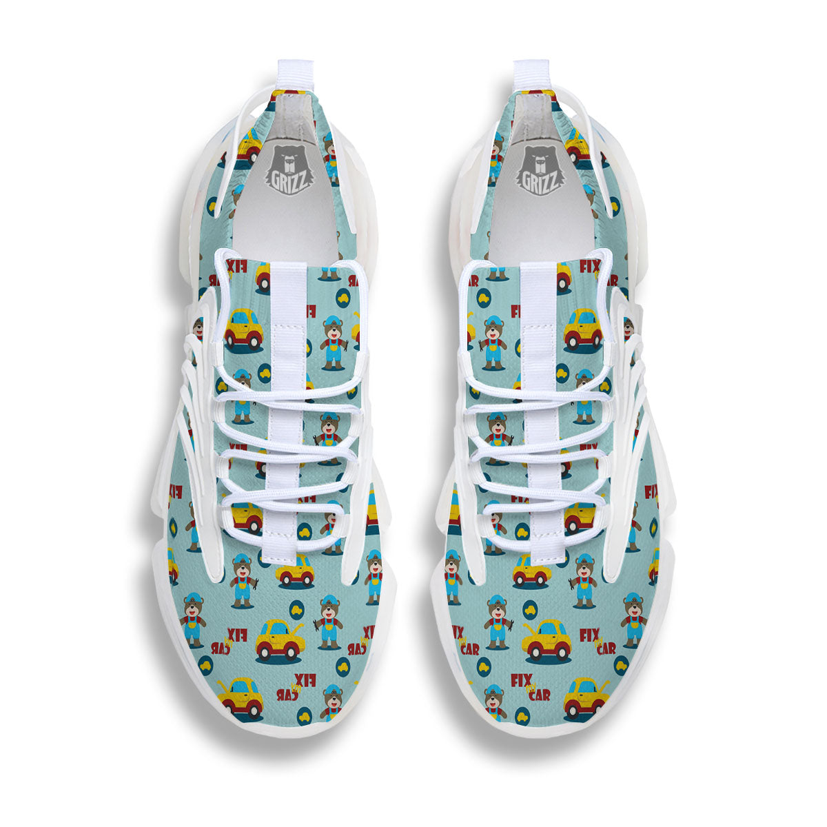 Mechanic Cartoon Print Pattern White Gym Shoes-grizzshop