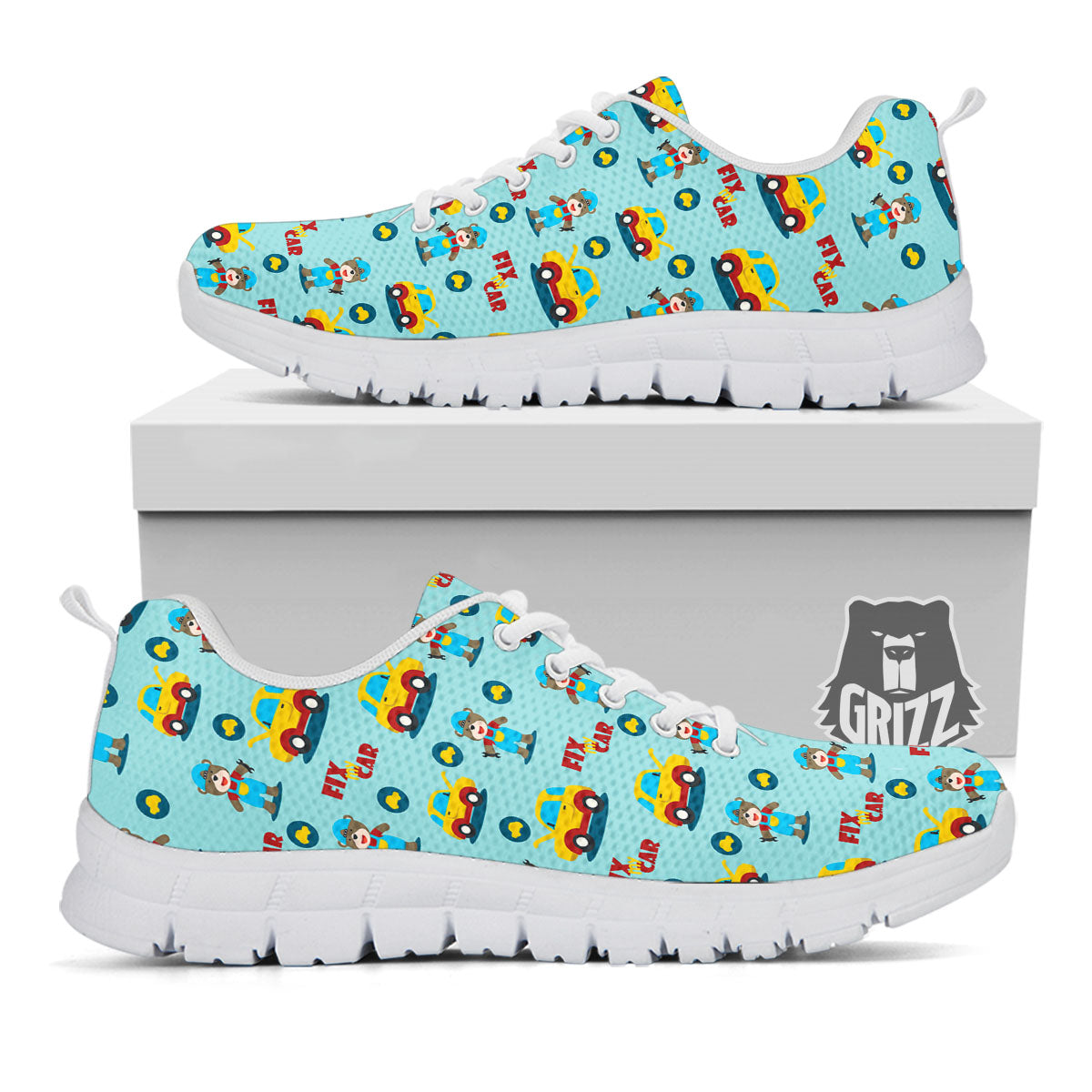 Mechanic Cartoon Print Pattern White Sneaker-grizzshop