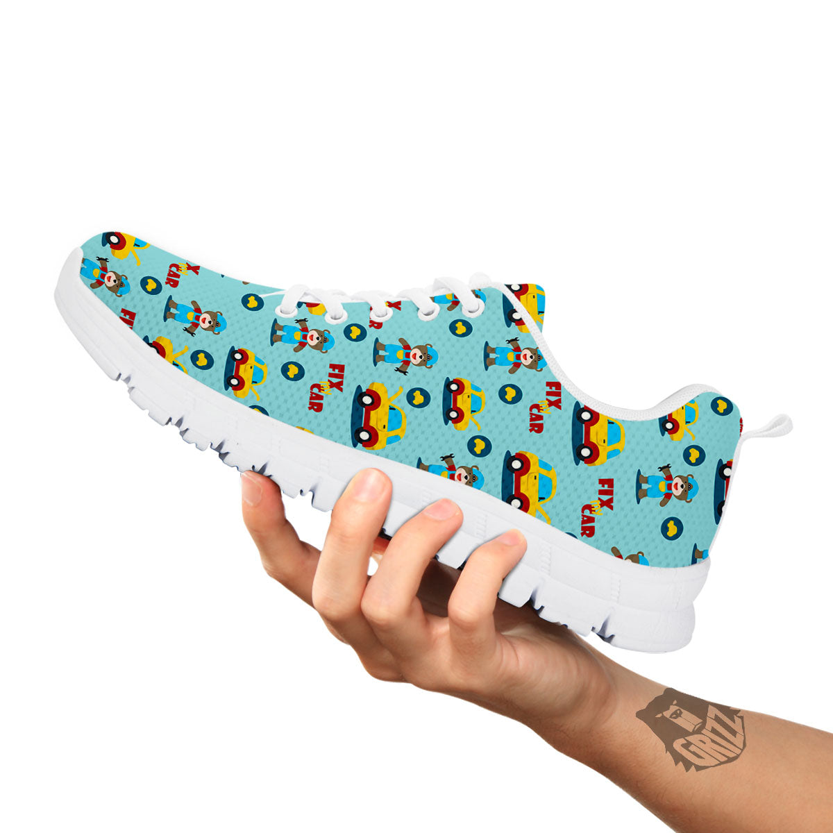 Mechanic Cartoon Print Pattern White Sneaker-grizzshop