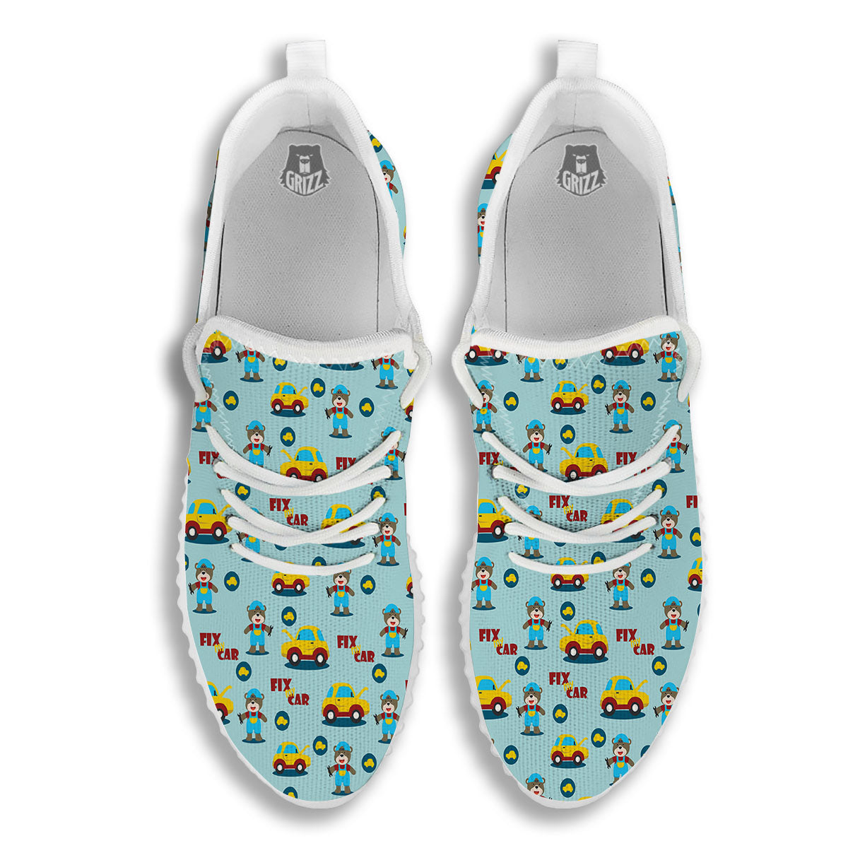 Mechanic Cartoon Print Pattern White Walking Shoes-grizzshop