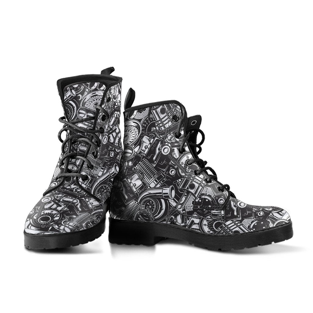 Mechanic Pattern Print Men Women Leather Boots-grizzshop