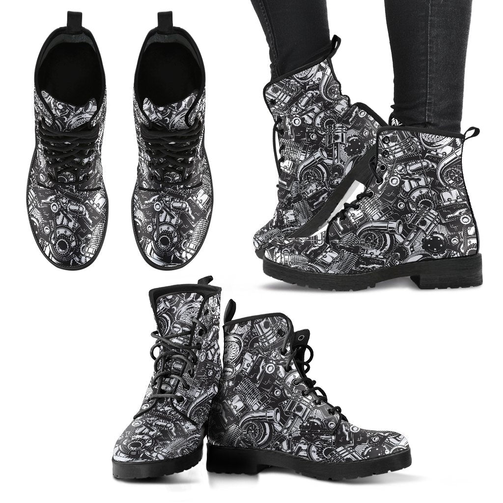 Mechanic Pattern Print Men Women Leather Boots-grizzshop