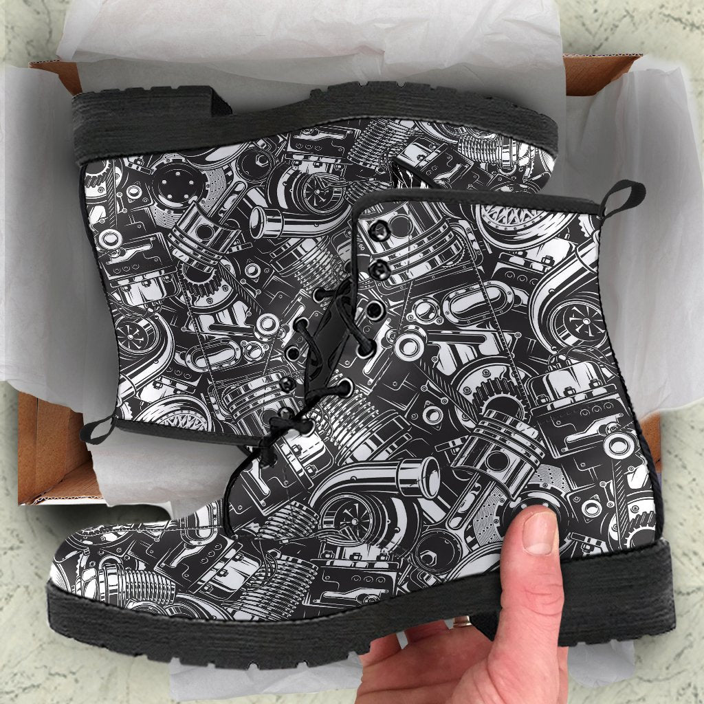 Mechanic Pattern Print Men Women Leather Boots-grizzshop