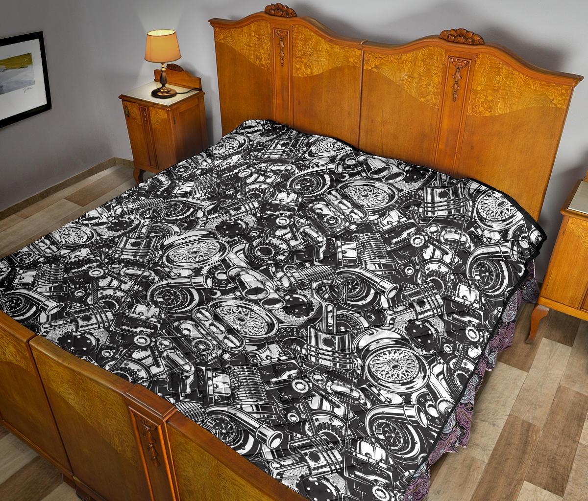 Mechanic Pattern Print Quilt-grizzshop