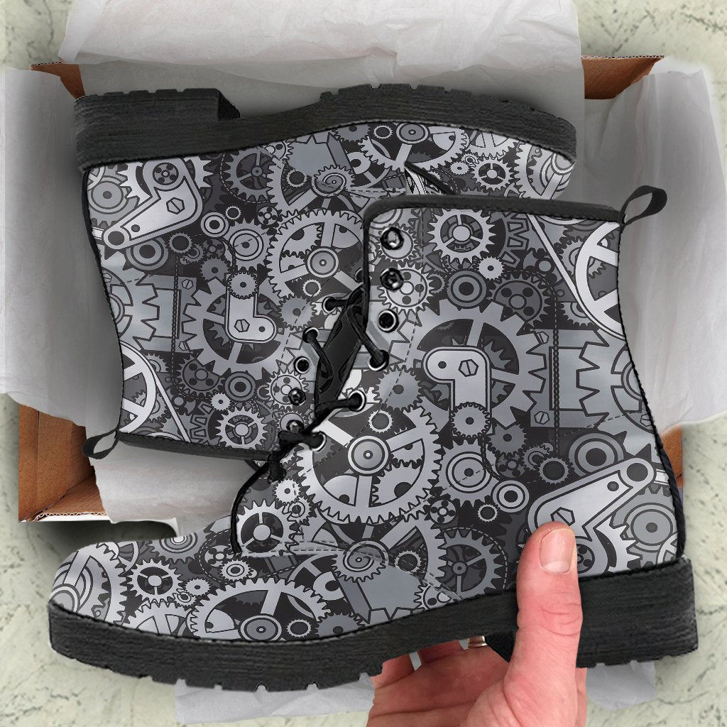 Mechanic Print Pattern Men Women Leather Boots-grizzshop