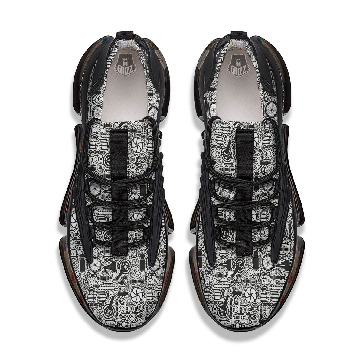 Mechanic White And Black Print Pattern Black Gym Shoes-grizzshop