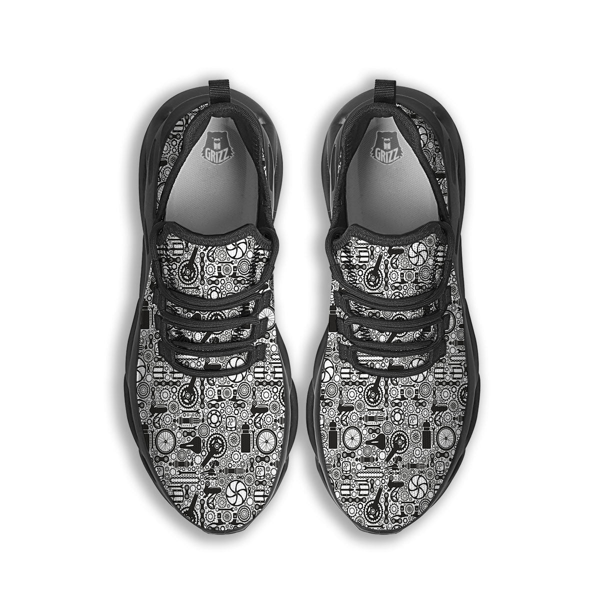 Mechanic White And Black Print Pattern Black Running Shoes-grizzshop