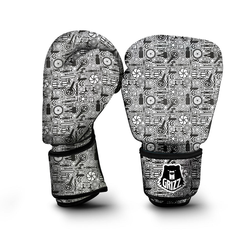 Mechanic White And Black Print Pattern Boxing Gloves-grizzshop