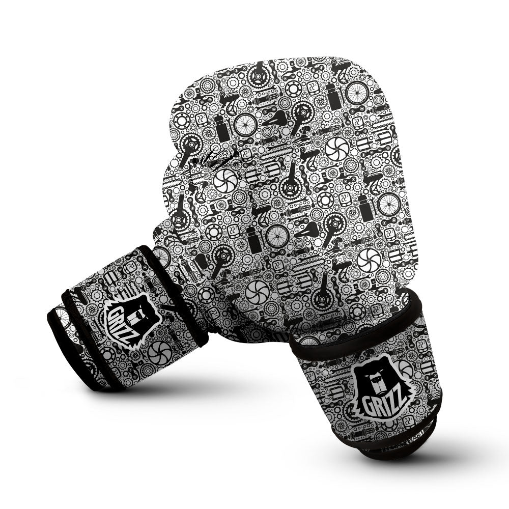 Mechanic White And Black Print Pattern Boxing Gloves-grizzshop