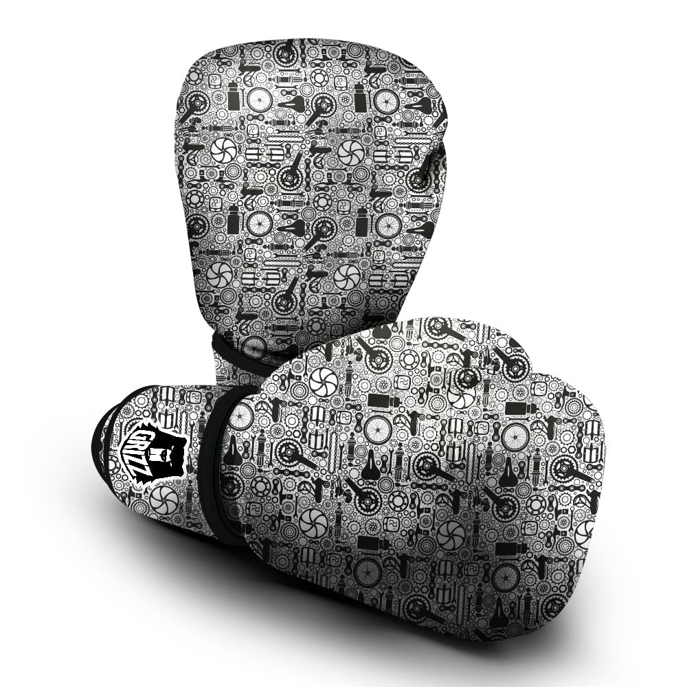 Mechanic White And Black Print Pattern Boxing Gloves-grizzshop