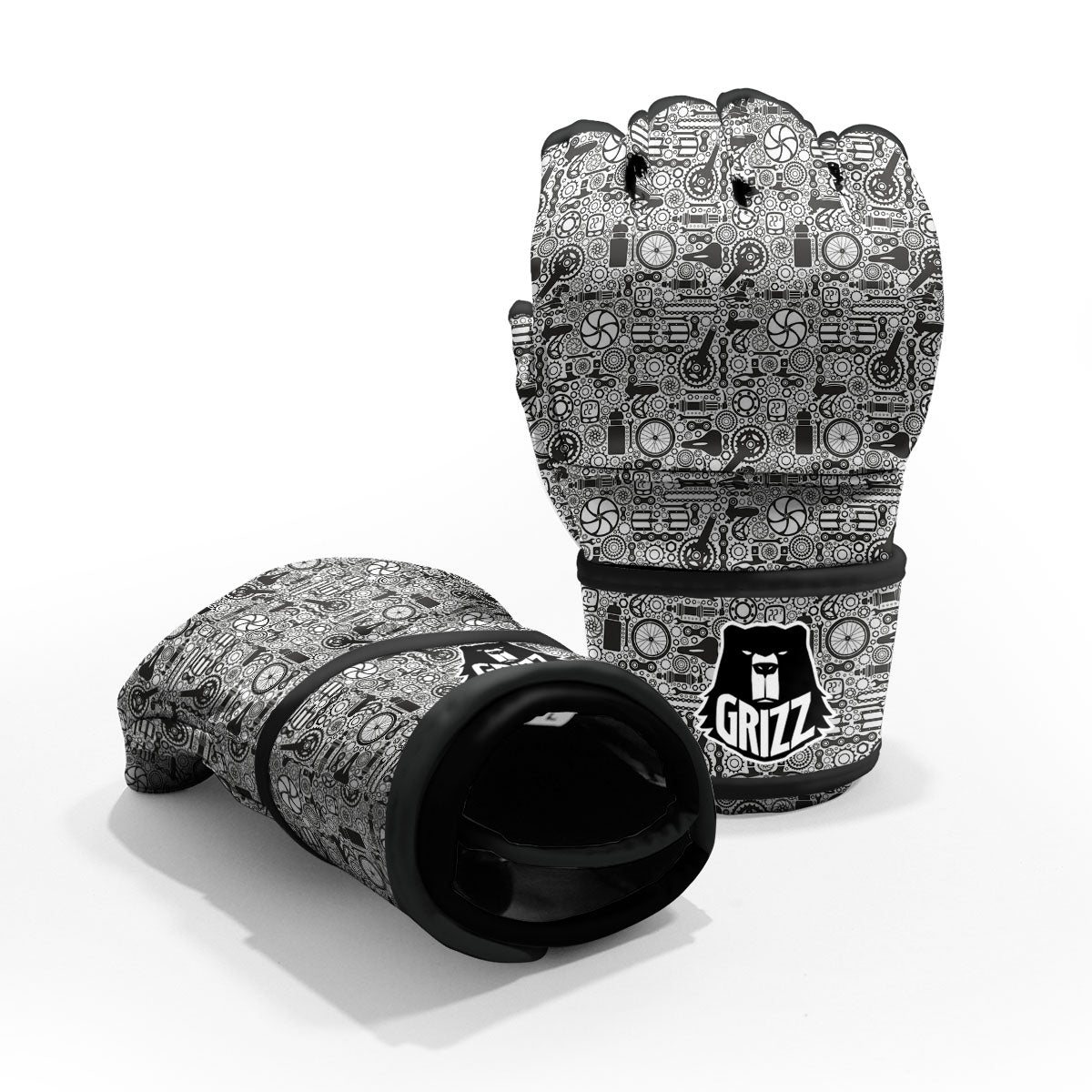 Mechanic White And Black Print Pattern MMA Gloves-grizzshop