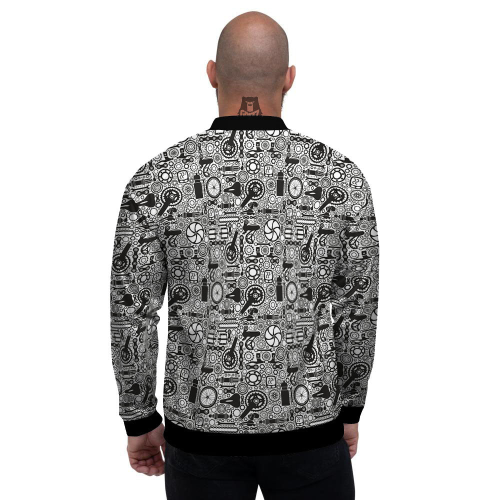 Mechanic White And Black Print Pattern Men's Bomber Jacket-grizzshop