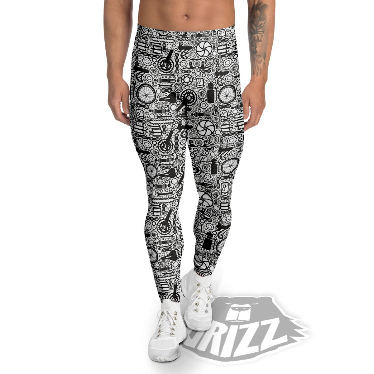 Mechanic White And Black Print Pattern Men's Leggings-grizzshop