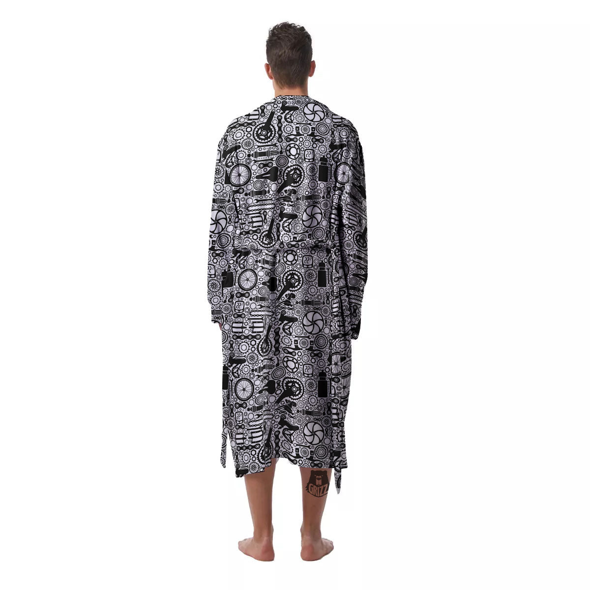 Mechanic White And Black Print Pattern Men's Robe-grizzshop