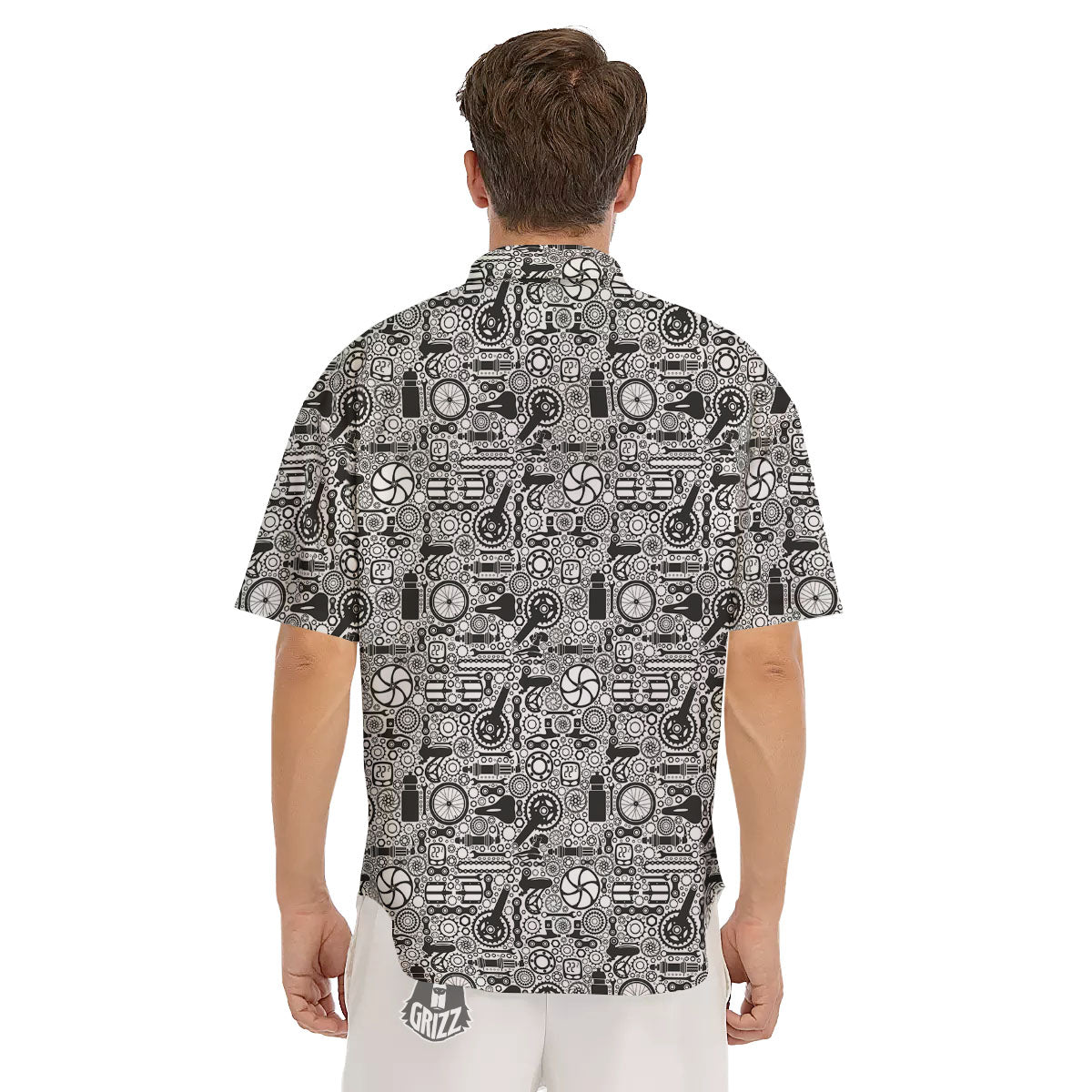 Mechanic White And Black Print Pattern Men's Short Sleeve Shirts-grizzshop