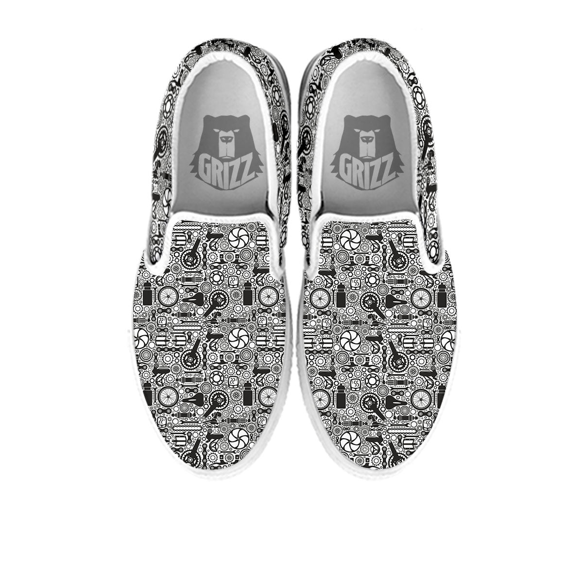 Mechanic White And Black Print Pattern White Slip On Shoes-grizzshop