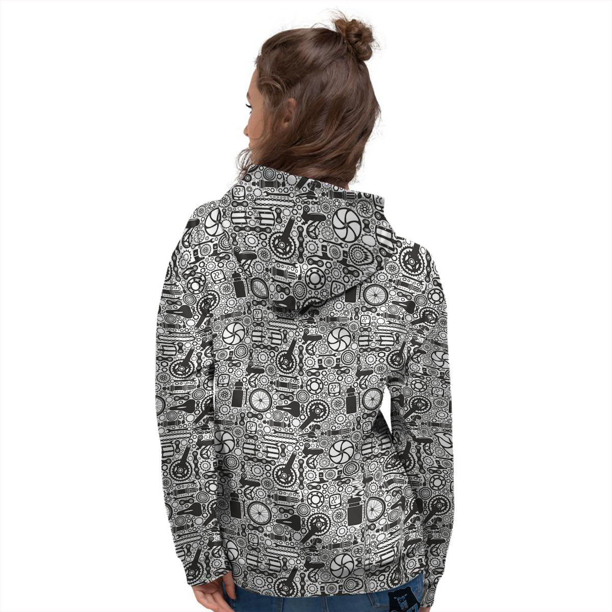 Mechanic White And Black Print Pattern Women's Hoodie-grizzshop