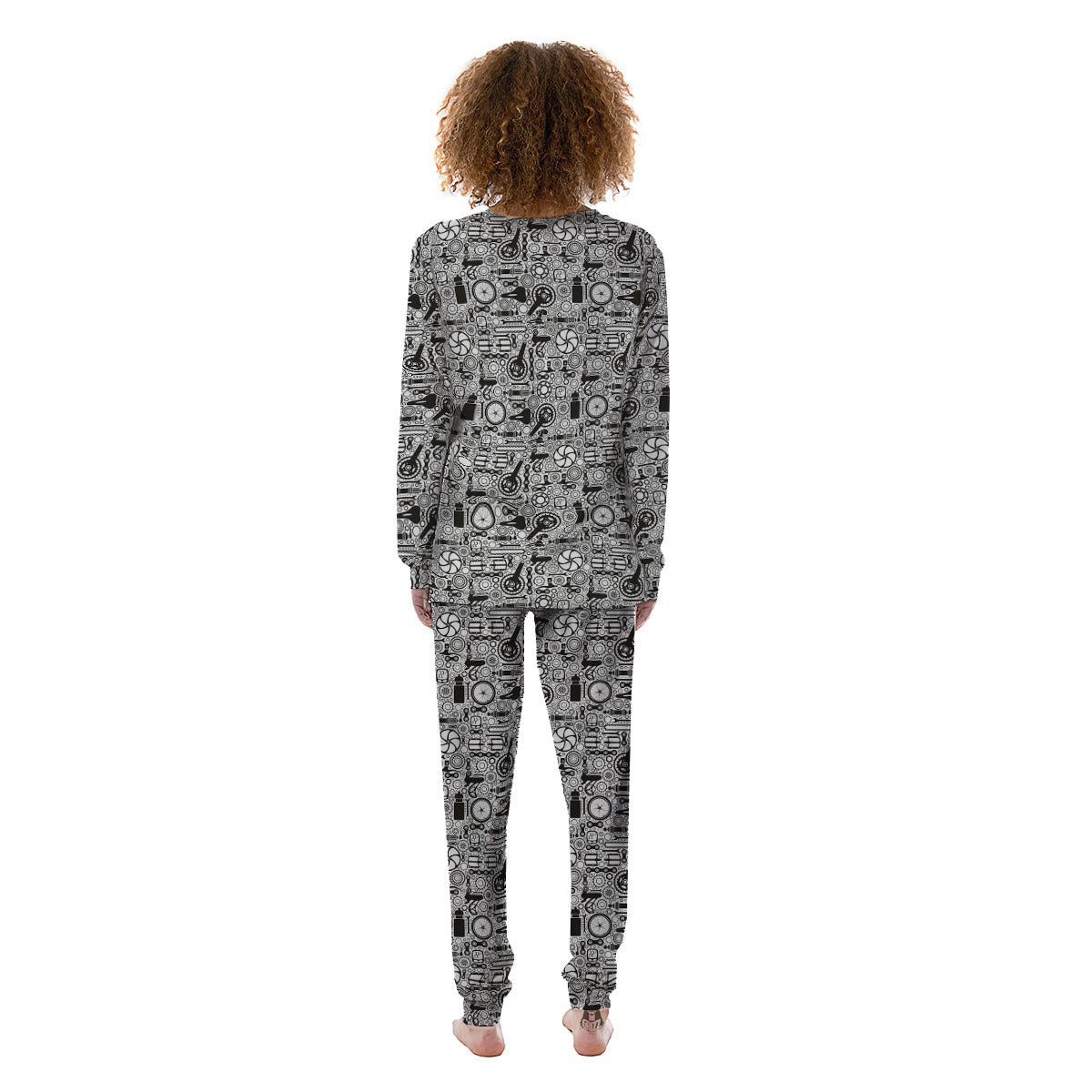 Mechanic White And Black Print Pattern Women's Pajamas-grizzshop