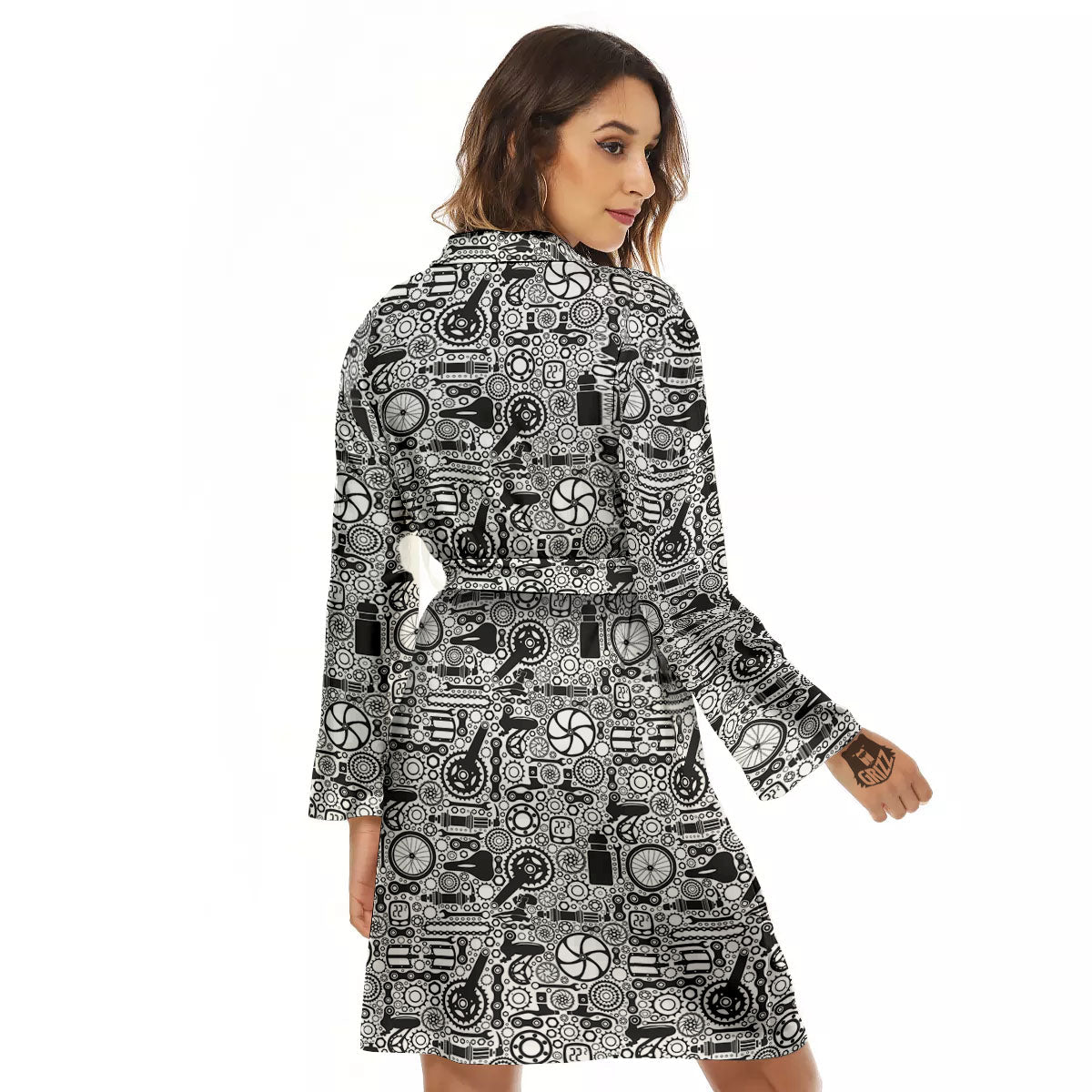 Mechanic White And Black Print Pattern Women's Robe-grizzshop