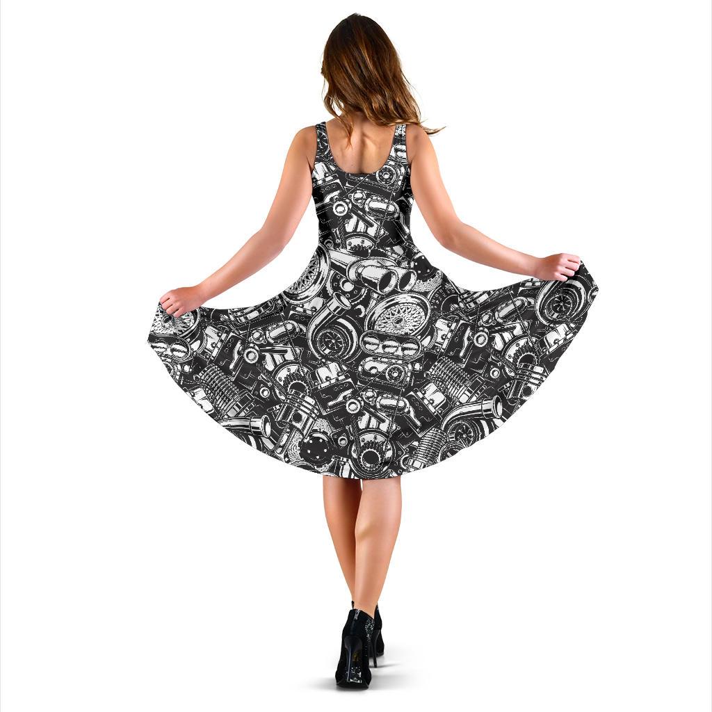 Mechanic Pattern Print Dress-grizzshop