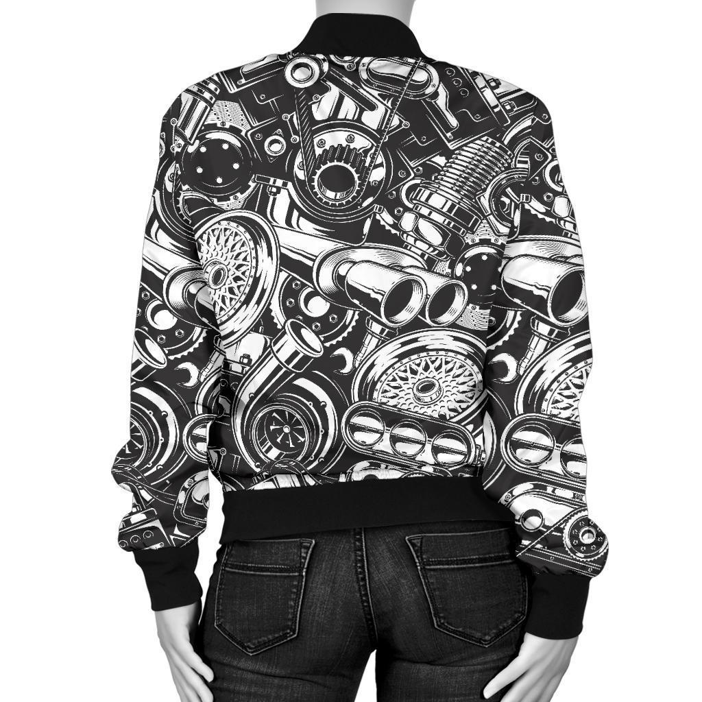 Mechanic Pattern Print Women Casual Bomber Jacket-grizzshop