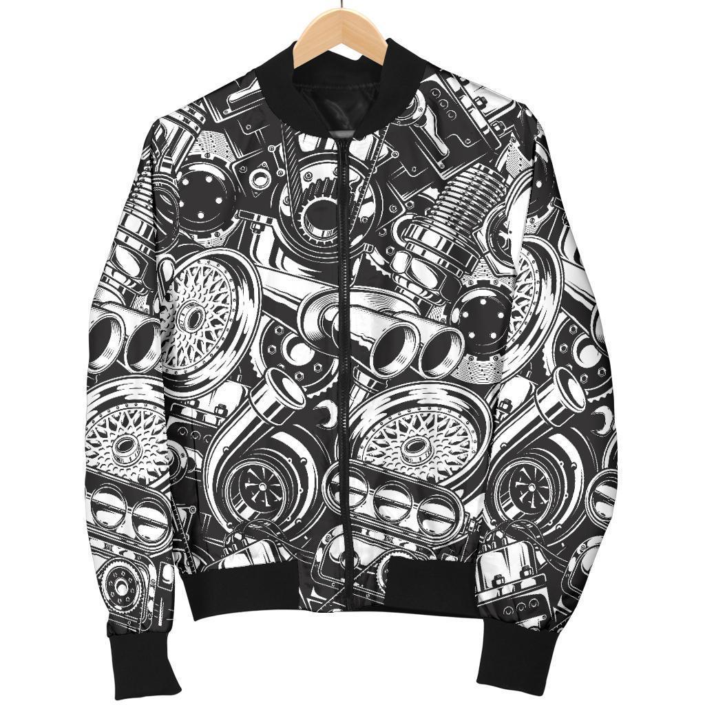 Mechanic Pattern Print Women Casual Bomber Jacket-grizzshop