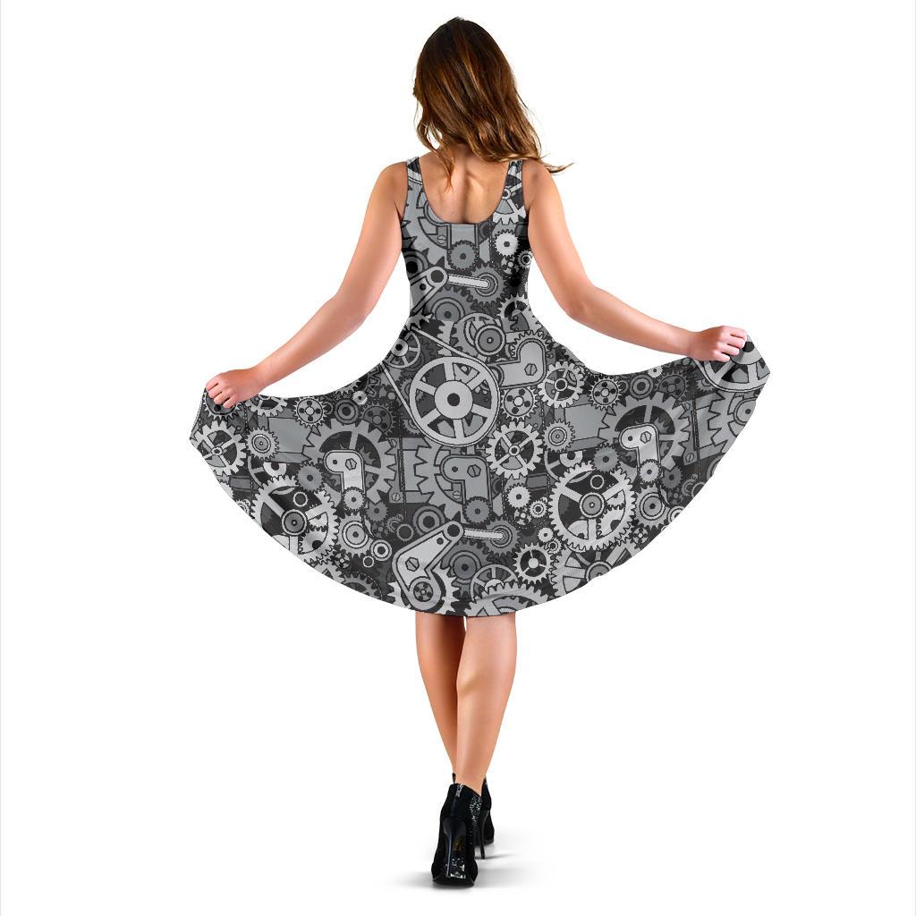 Mechanic Print Pattern Dress-grizzshop