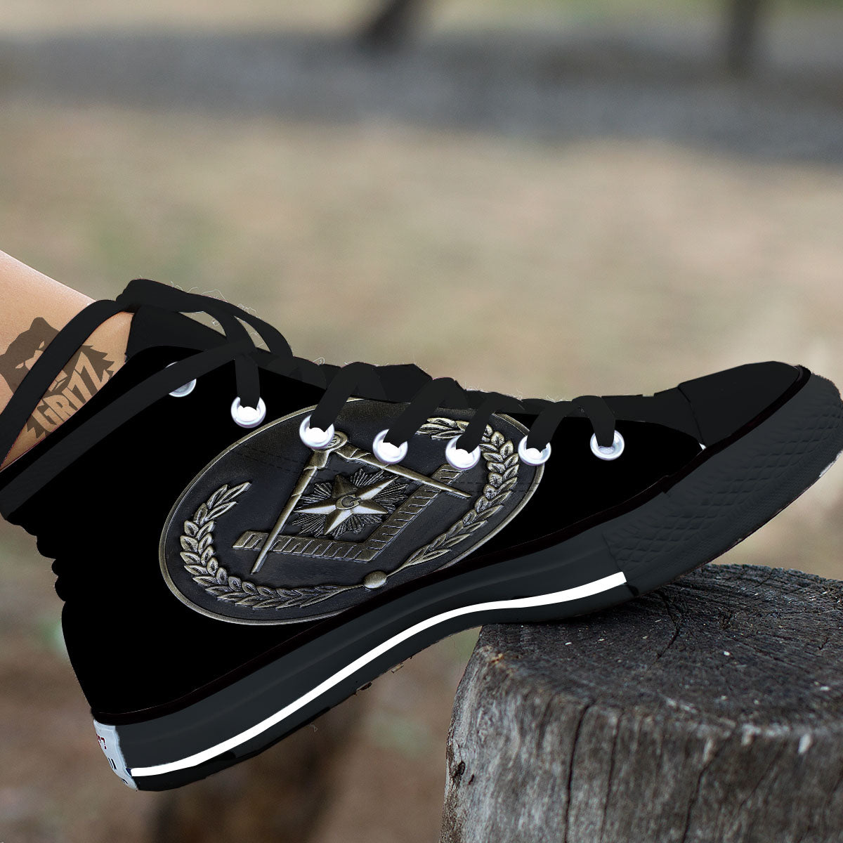 Medal Freemasonry Print Black High Top Shoes-grizzshop