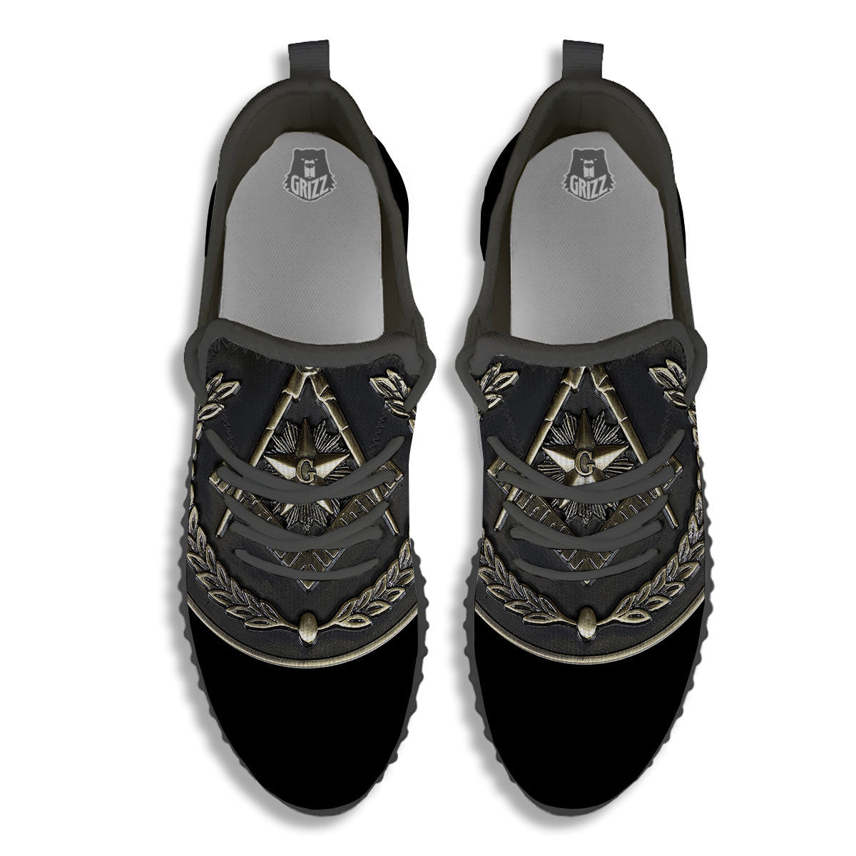 Medal Freemasonry Print Black Walking Shoes-grizzshop