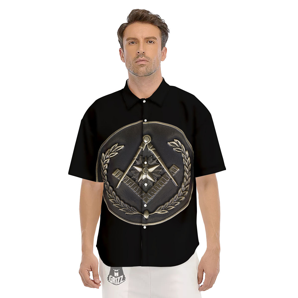 Medal Freemasonry Print Men's Short Sleeve Shirts-grizzshop