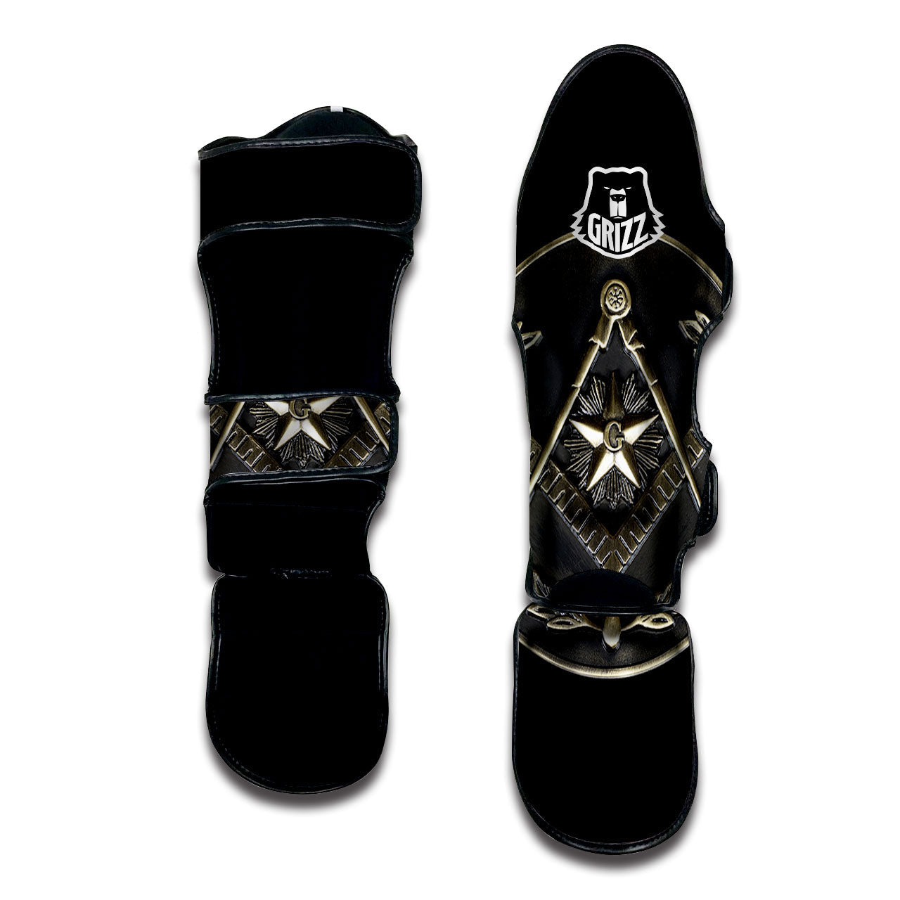 Medal Freemasonry Print Muay Thai Shin Guards-grizzshop