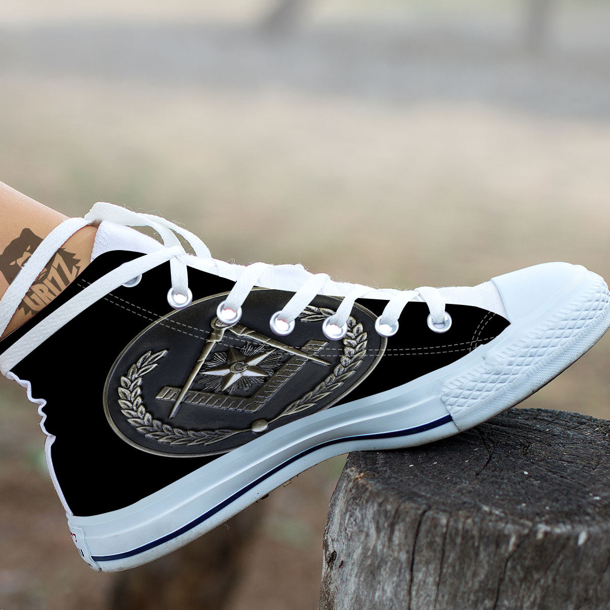 Medal Freemasonry Print White High Top Shoes-grizzshop