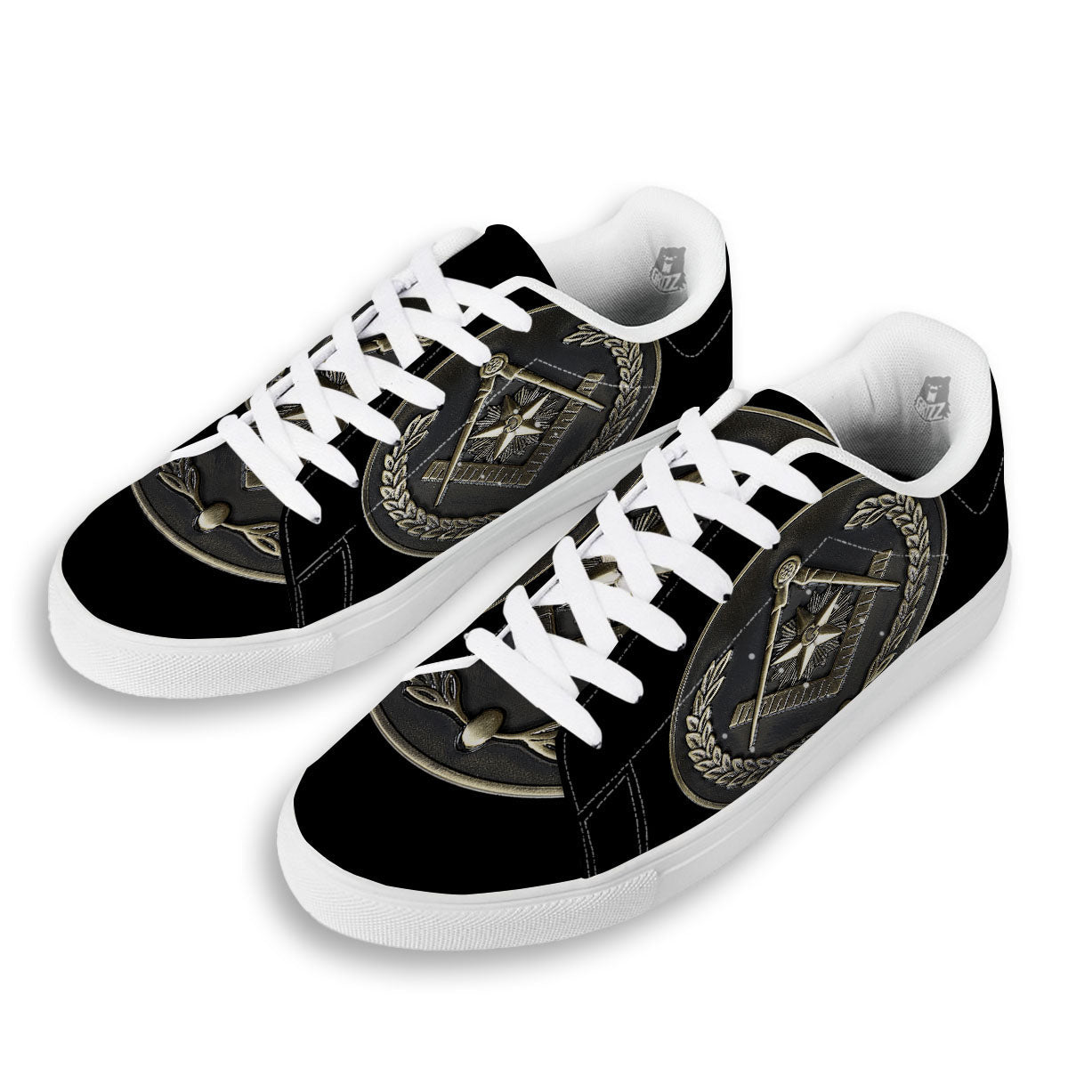 Medal Freemasonry Print White Low Top Sneakers-grizzshop