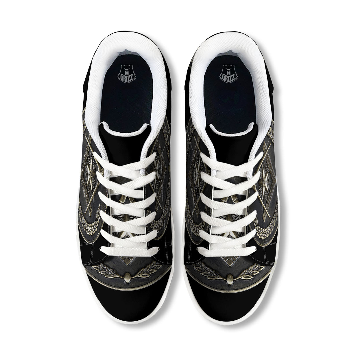 Medal Freemasonry Print White Low Top Sneakers-grizzshop