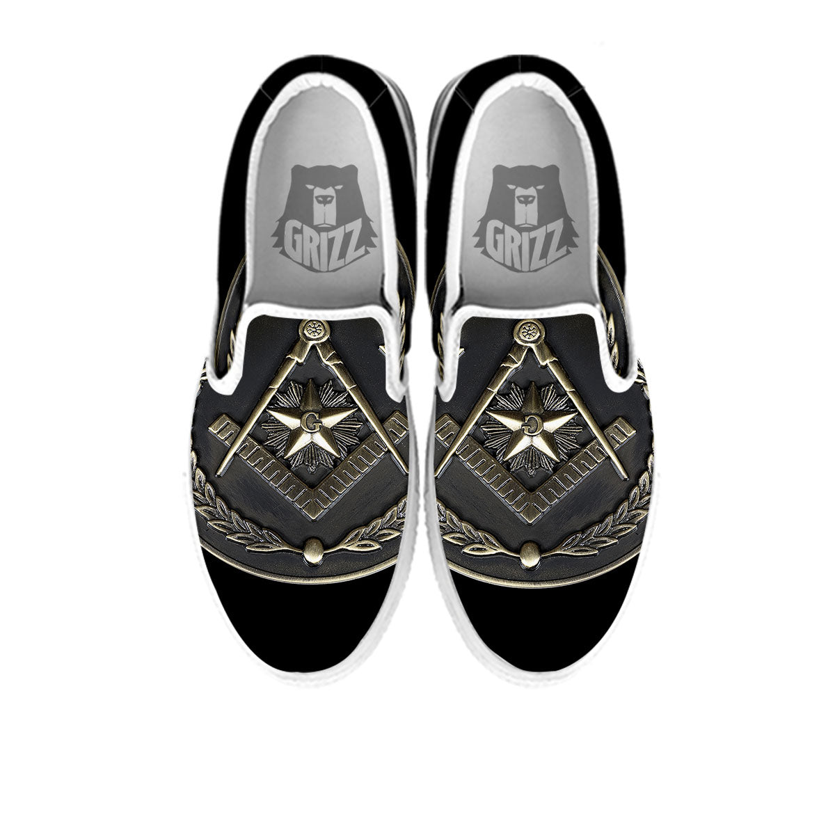 Medal Freemasonry Print White Slip On Shoes-grizzshop