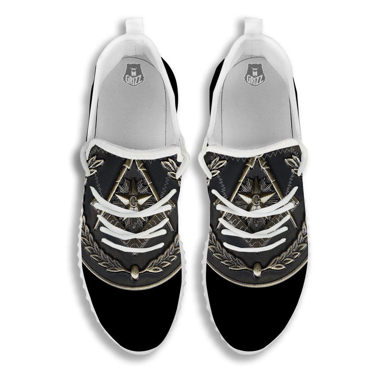 Medal Freemasonry Print White Walking Shoes-grizzshop