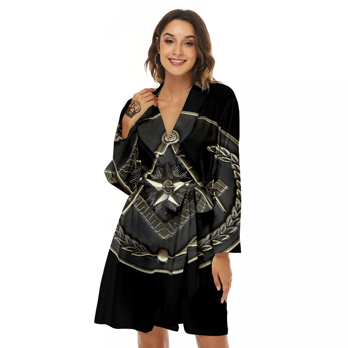 Medal Freemasonry Print Women's Robe-grizzshop