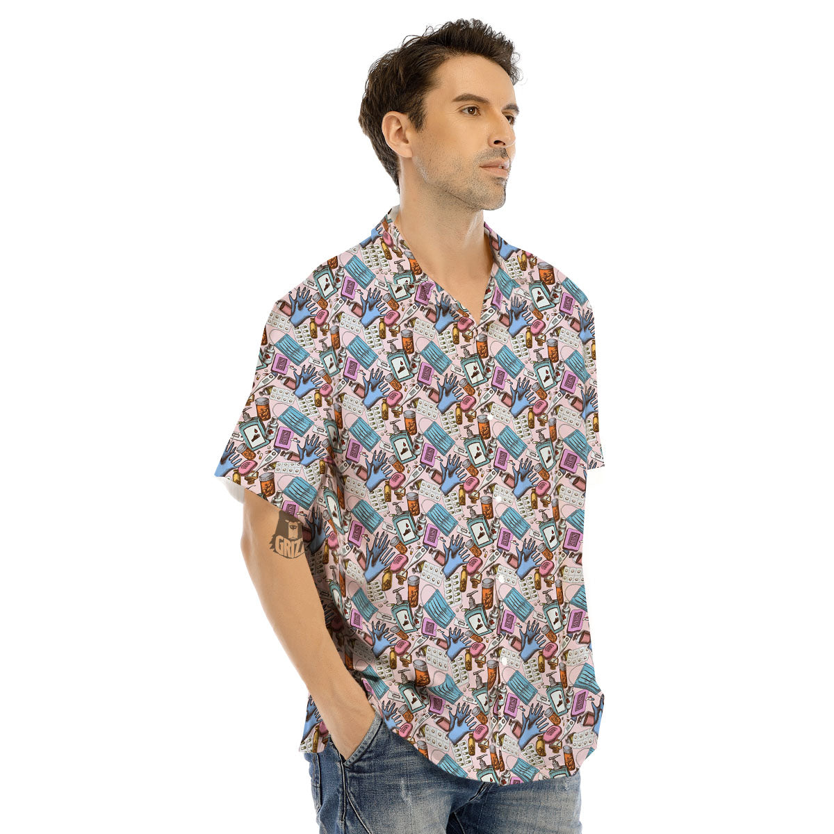 Medical Colorful Print Pattern Men's Hawaiian Shirt-grizzshop