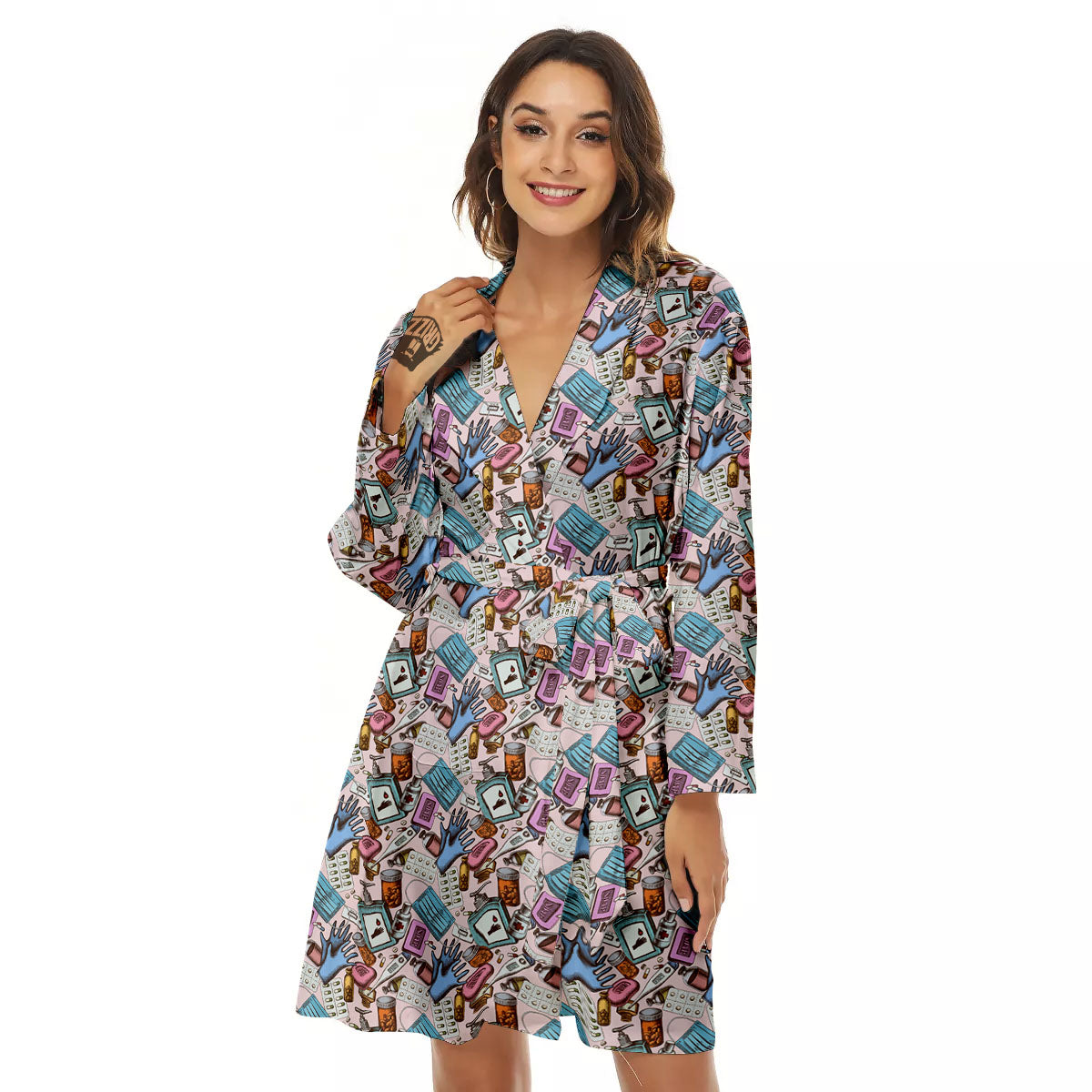 Medical Colorful Print Pattern Women's Robe-grizzshop