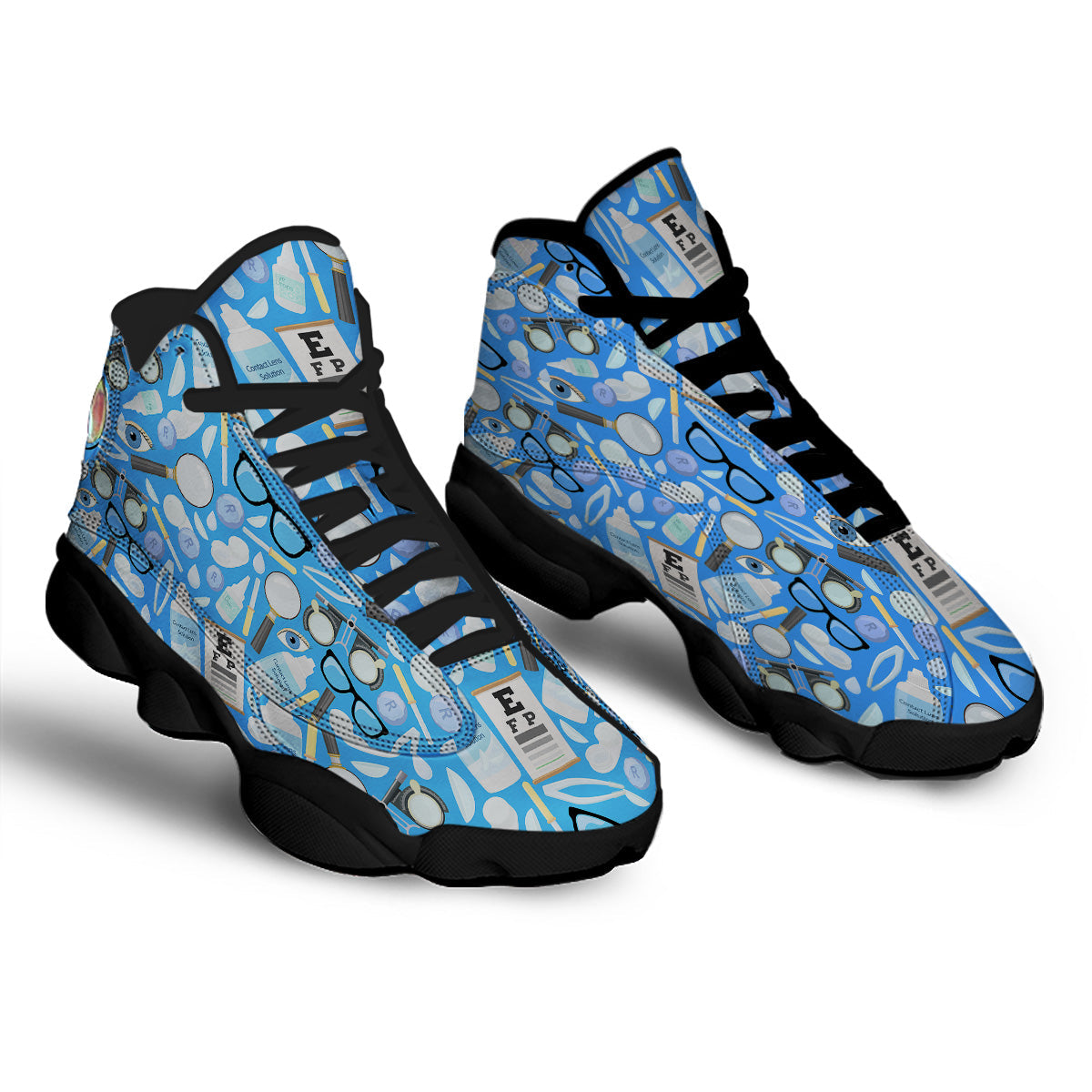 Medical Optometry Accessory Blue Print Pattern Black Basketball Shoes-grizzshop