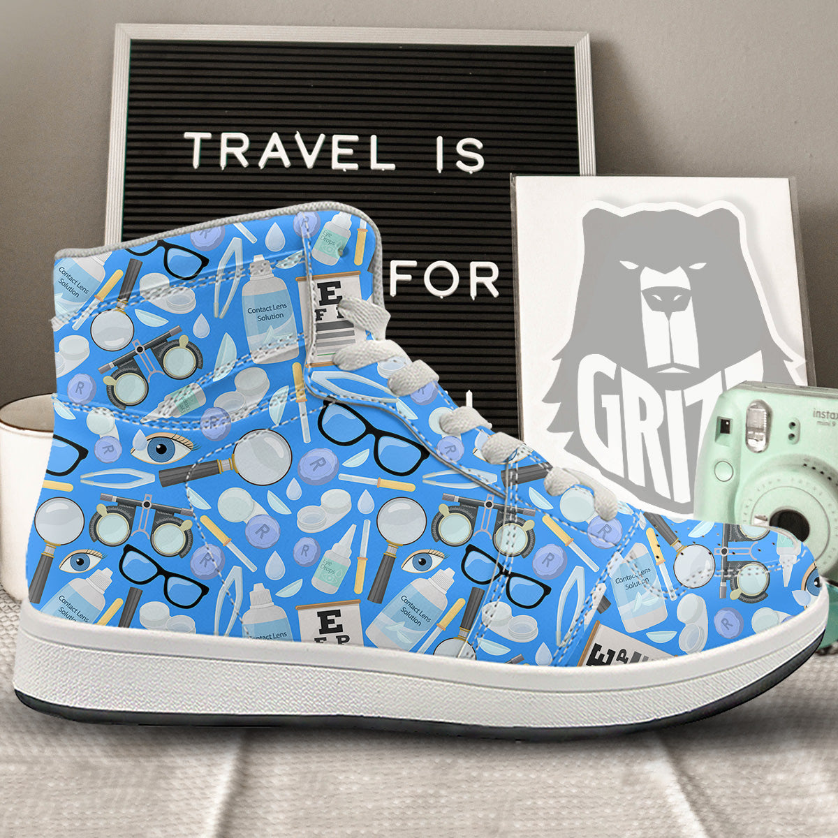 Medical Optometry Accessory Blue Print Pattern High Top Sneakers-grizzshop
